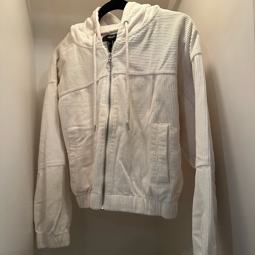 White Hooded Zip-Up Jacket